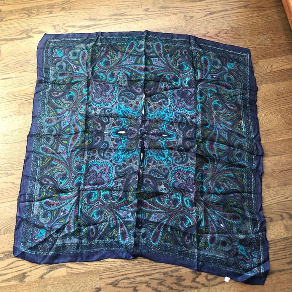 Ladies Navy and Purple Silk Scarf Paisley 36” Square - Picture 1 of 4